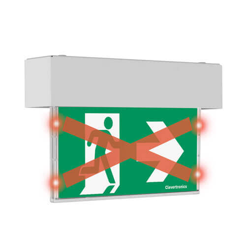 CleverEvac Dynamic Red X Exit, Ceiling Mount, LP, Running Man Arrow Right, Single Sided